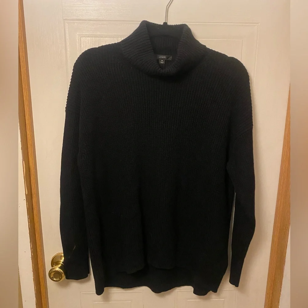 J. Crew Oversized Black Ribbed Turtleneck Sweater Cashmere/Cotton